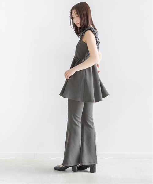 RANDA(ランダ)の「ペプラムトップスセットフレアパンツ(パンツドレス・レディース・ブラウン/ホワイト×ブラック/グレー・0/1)」の15枚目の写真
