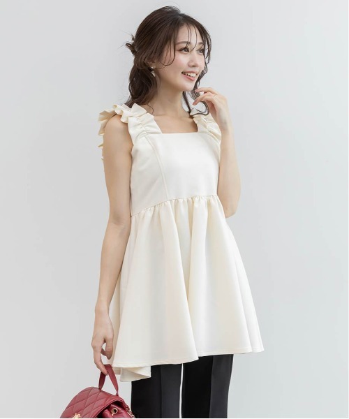 RANDA(ランダ)の「ペプラムトップスセットフレアパンツ(パンツドレス・レディース・ブラウン/ホワイト×ブラック/グレー・0/1)」の16枚目の写真