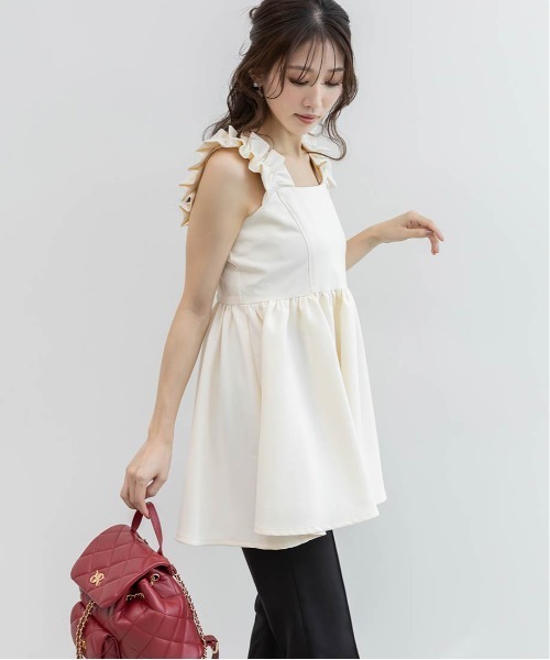 RANDA(ランダ)の「ペプラムトップスセットフレアパンツ(パンツドレス・レディース・ブラウン/ホワイト×ブラック/グレー・0/1)」の17枚目の写真
