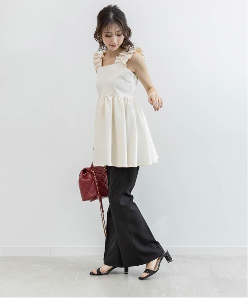 RANDA(ランダ)の「ペプラムトップスセットフレアパンツ(パンツドレス・レディース・ブラウン/ホワイト×ブラック/グレー・0/1)」の20枚目の写真