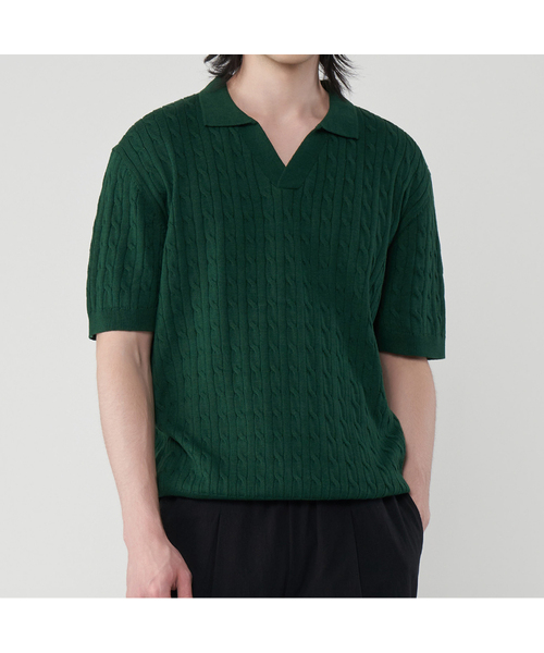 UNTAPPED STUDIO(アンタップドスタジオ)の「ウォッシャブルクールコットンケーブルオープンカラーニット4Color(Tシャツ/カットソー・レディース・ブラック/ネイビー/グリーン/アイボリー・M(95)/L/XL/2XL/XXX-LARGE)」の3枚目の写真