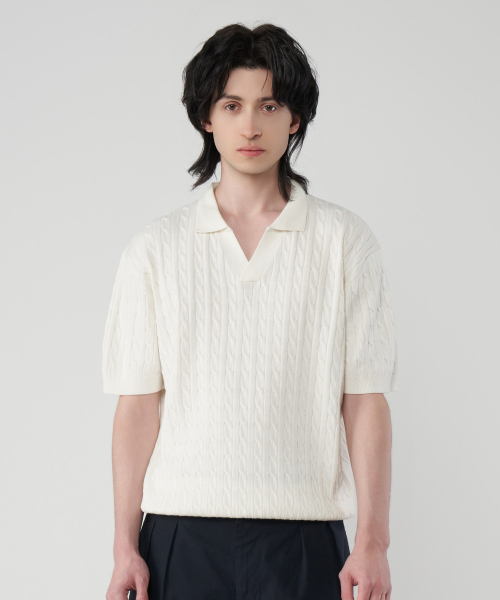 UNTAPPED STUDIO(アンタップドスタジオ)の「ウォッシャブルクールコットンケーブルオープンカラーニット4Color(Tシャツ/カットソー・レディース・ブラック/ネイビー/グリーン/アイボリー・M(95)/L/XL/2XL/XXX-LARGE)」の8枚目の写真