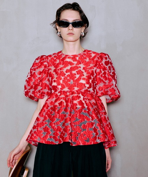 maison special  メゾンスペシャルフラワージャガードブラウス PRE-ORDER】Sheer Flower Jacquard Blouse/シアーフラワージャガード