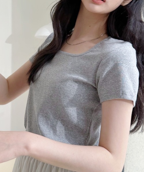 Ada.(エイダ)の「スクエアネックショート丈 半袖Tシャツ(Tシャツ/カットソー・レディース・レッド/ホワイト/グレー/ブラック・FREE)」の21枚目の写真