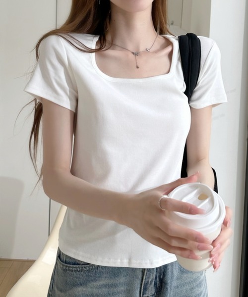 Ada.(エイダ)の「スクエアネックショート丈 半袖Tシャツ(Tシャツ/カットソー・レディース・レッド/ホワイト/グレー/ブラック・FREE)」の18枚目の写真