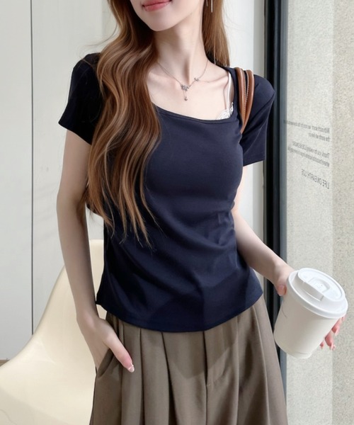 Ada.(エイダ)の「スクエアネックショート丈 半袖Tシャツ(Tシャツ/カットソー・レディース・レッド/ホワイト/グレー/ブラック・FREE)」の9枚目の写真