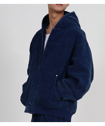 BUTTON SEOUL（ボタンソウル）の「ウォッシングコーデュロイフードジップアップブルゾン（アクアブルー）（パーカー）」