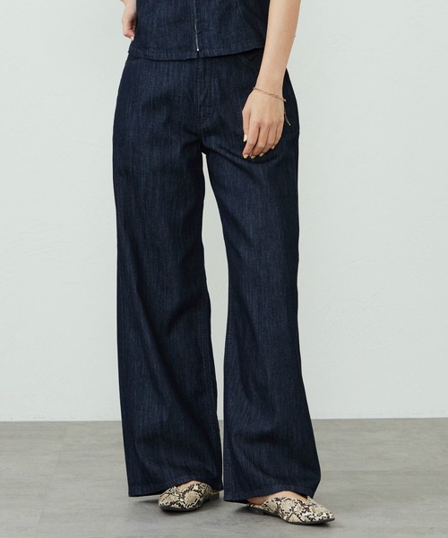 セール】EDWIN LADIES ライトオンス ワイドデニムパンツ セルビッジ