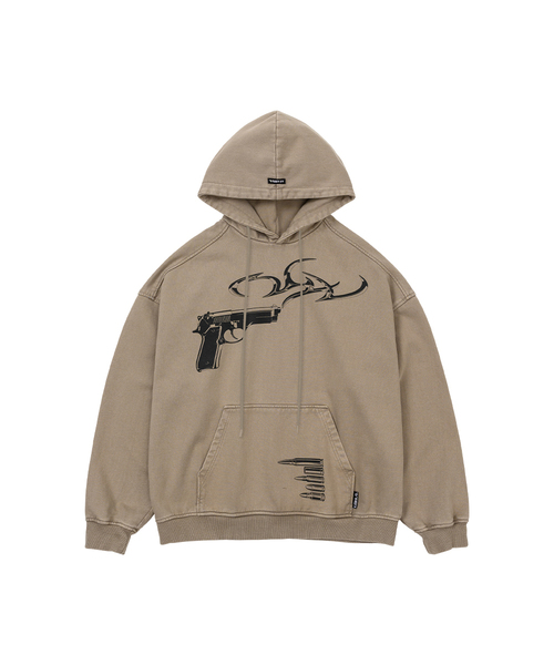 Gun Shot Washed Hoodie [BEIGE] — бежевая худи