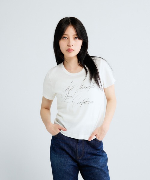 JEANASIS（ジーナシス）の「FluidロゴフライスチビTEE/672122（Tシャツ/カットソー・レディース・ホワイト/ブラック/チャコールグレー・FREE）」の12枚目の写真