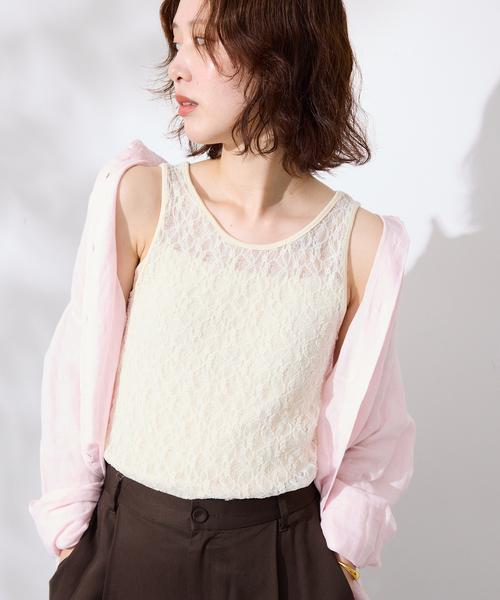 SLOBE IENA(スローブイエナ)の「《シリーズあり》カットレースタンク(Tシャツ/カットソー・レディース・レッド/ホワイト・FREE)」の3枚目の写真