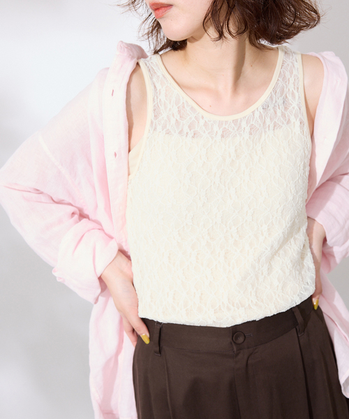 SLOBE IENA(スローブイエナ)の「《シリーズあり》カットレースタンク(Tシャツ/カットソー・レディース・レッド/ホワイト・FREE)」の5枚目の写真