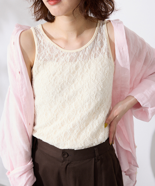 SLOBE IENA(スローブイエナ)の「《シリーズあり》カットレースタンク(Tシャツ/カットソー・レディース・レッド/ホワイト・FREE)」の6枚目の写真