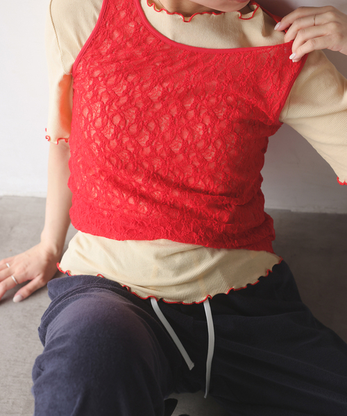 SLOBE IENA(スローブイエナ)の「《シリーズあり》カットレースタンク(Tシャツ/カットソー・レディース・レッド/ホワイト・FREE)」の11枚目の写真