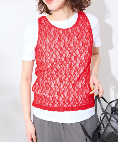 SLOBE IENA(スローブイエナ)の「《シリーズあり》カットレースタンク(Tシャツ/カットソー・レディース・レッド/ホワイト・FREE)」の20枚目の写真