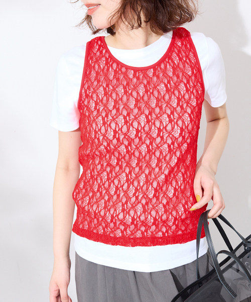 SLOBE IENA(スローブイエナ)の「《シリーズあり》カットレースタンク(Tシャツ/カットソー・レディース・レッド/ホワイト・FREE)」の21枚目の写真