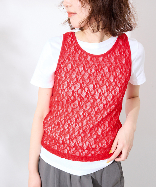 SLOBE IENA(スローブイエナ)の「《シリーズあり》カットレースタンク(Tシャツ/カットソー・レディース・レッド/ホワイト・FREE)」の22枚目の写真