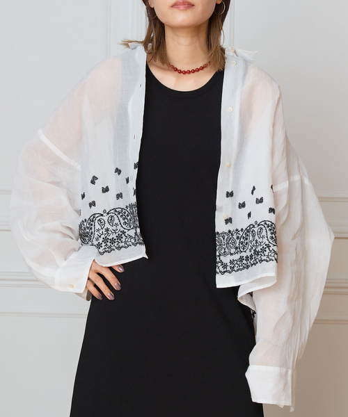 IENA LA BOUCLE エンブロイダリーコットンオーガンジーシャツ（シャツ