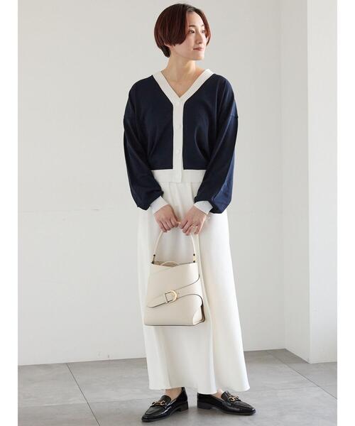 Te chichi(テチチ)の「【接触冷感/UVカット/抗菌防臭】14G綿ポリVネックカーディガン(カーディガン/ボレロ・レディース・ネイビー/ブルー/チャコールグレー/オフホワイト・F)」の5枚目の写真
