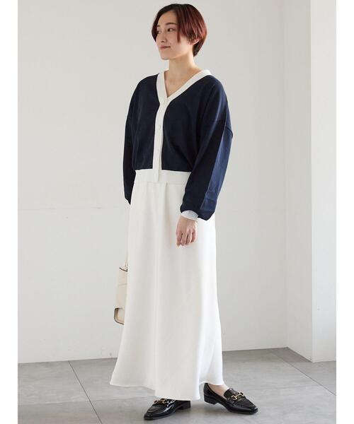 Te chichi(テチチ)の「【接触冷感/UVカット/抗菌防臭】14G綿ポリVネックカーディガン(カーディガン/ボレロ・レディース・ネイビー/ブルー/チャコールグレー/オフホワイト・F)」の6枚目の写真