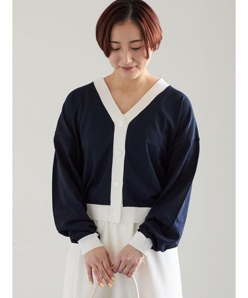 Te chichi(テチチ)の「【接触冷感/UVカット/抗菌防臭】14G綿ポリVネックカーディガン(カーディガン/ボレロ・レディース・ネイビー/ブルー/チャコールグレー/オフホワイト・F)」の7枚目の写真
