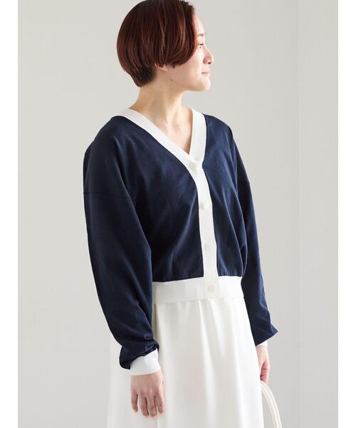 Te chichi(テチチ)の「【接触冷感/UVカット/抗菌防臭】14G綿ポリVネックカーディガン(カーディガン/ボレロ・レディース・ネイビー/ブルー/チャコールグレー/オフホワイト・F)」の8枚目の写真