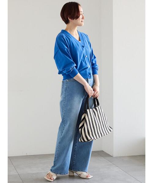 Te chichi(テチチ)の「【接触冷感/UVカット/抗菌防臭】14G綿ポリVネックカーディガン(カーディガン/ボレロ・レディース・ネイビー/ブルー/チャコールグレー/オフホワイト・F)」の9枚目の写真