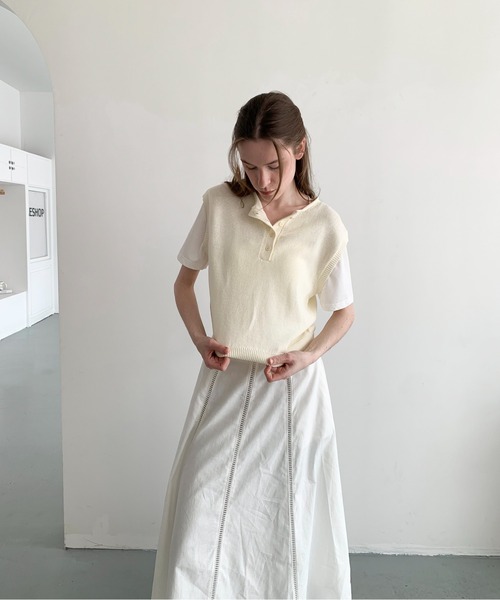 DECADE CLASSIC（ディケイド クラシック）の「DECADE CLASSIC ヘンリーネックプルオーバ（Tシャツ/カットソー・レディース・ライトベージュ/ネイビー・FREE）」の12枚目の写真
