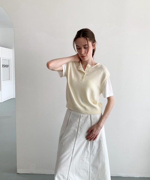 DECADE CLASSIC（ディケイド クラシック）の「DECADE CLASSIC ヘンリーネックプルオーバ（Tシャツ/カットソー・レディース・ライトベージュ/ネイビー・FREE）」の14枚目の写真