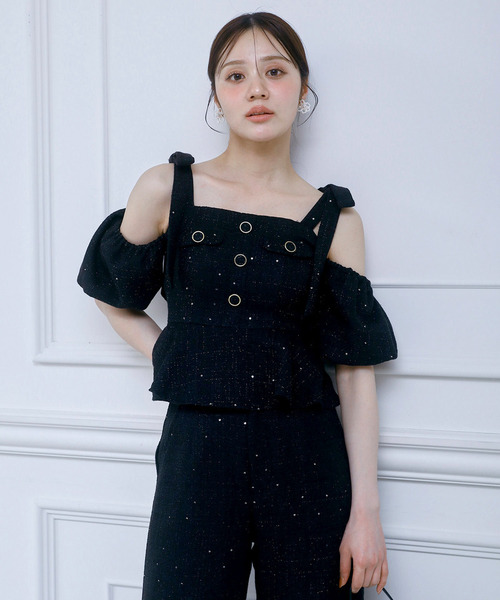 ROYAL PARTY(ロイヤルパーティー)の「スパンコールツイードペプラムトップス(その他トップス・レディース・オフホワイト/ブラック/イエロー・FREE)」の2枚目の写真