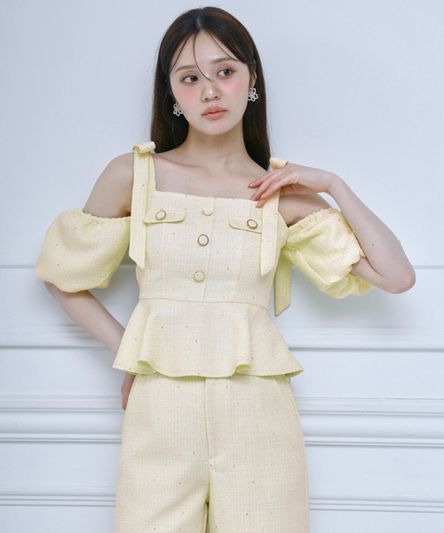 ROYAL PARTY(ロイヤルパーティー)の「スパンコールツイードペプラムトップス(その他トップス・レディース・オフホワイト/ブラック/イエロー・FREE)」の8枚目の写真