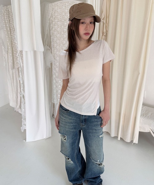 4INT.(フォイント)の「ダメージ ウォッシュド デニム ワイド パンツ(デニムパンツ・レディース・ブルー・L/M/S)」の11枚目の写真