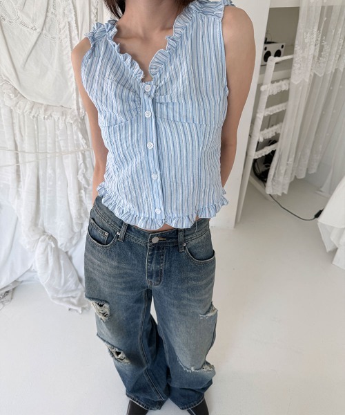 4INT.(フォイント)の「ダメージ ウォッシュド デニム ワイド パンツ(デニムパンツ・レディース・ブルー・L/M/S)」の17枚目の写真