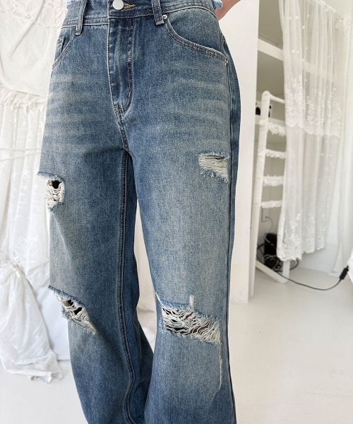 4INT.(フォイント)の「ダメージ ウォッシュド デニム ワイド パンツ(デニムパンツ・レディース・ブルー・L/M/S)」の22枚目の写真