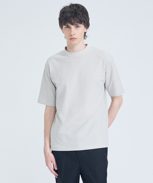 ABAHOUSE GRAY(アバハウスグレイ)の「【凹凸編み】リンクス ブロック 半袖Tシャツ(Tシャツ/カットソー・メンズ・ブラック/グレイッシュベージュ/ホワイト/グレイッシュブルー・44/48/46)」の4枚目の写真