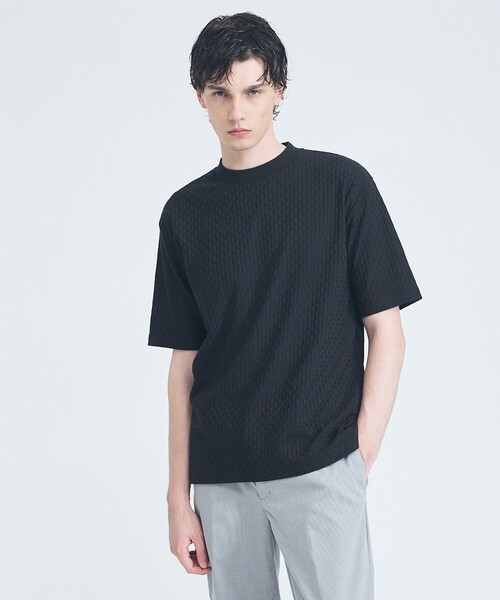 ABAHOUSE GRAY(アバハウスグレイ)の「【凹凸編み】リンクス ブロック 半袖Tシャツ(Tシャツ/カットソー・メンズ・ブラック/グレイッシュベージュ/ホワイト/グレイッシュブルー・44/48/46)」の3枚目の写真
