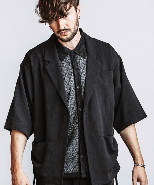 NO ID.(ノーアイディ)の「【NO ID.】Drawstring Half Sleeve 1B Jacket / ドローストリングス ハーフスリーブ 1B ジャケット(テーラードジャケット・メンズ・ダークグレー/グレー/ブラック・ONE SIZE)」の1枚目の写真