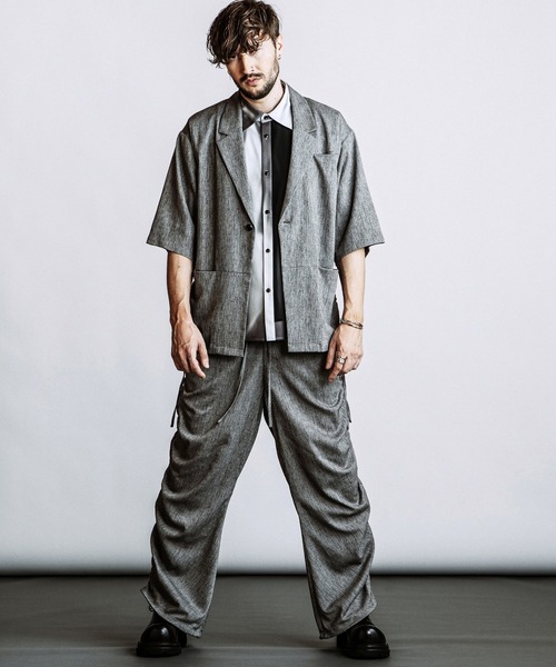NO ID.(ノーアイディ)の「【NO ID.】Drawstring Half Sleeve 1B Jacket / ドローストリングス ハーフスリーブ 1B ジャケット(テーラードジャケット・メンズ・ダークグレー/グレー/ブラック・ONE SIZE)」の5枚目の写真