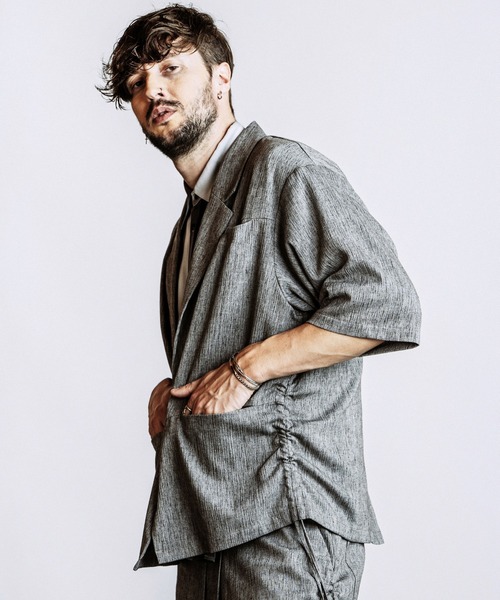 NO ID.(ノーアイディ)の「【NO ID.】Drawstring Half Sleeve 1B Jacket / ドローストリングス ハーフスリーブ 1B ジャケット(テーラードジャケット・メンズ・ダークグレー/グレー/ブラック・ONE SIZE)」の4枚目の写真