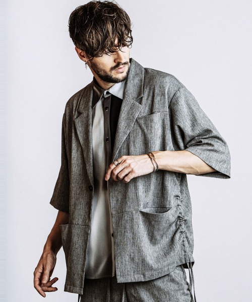 NO ID.(ノーアイディ)の「【NO ID.】Drawstring Half Sleeve 1B Jacket / ドローストリングス ハーフスリーブ 1B ジャケット(テーラードジャケット・メンズ・ダークグレー/グレー/ブラック・ONE SIZE)」の10枚目の写真