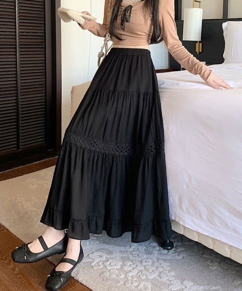 mielu(ミエル)の「ポイントレースティアードスカート(スカート・レディース・ブラック/ホワイト・MEDIUM/LARGE)」の3枚目の写真