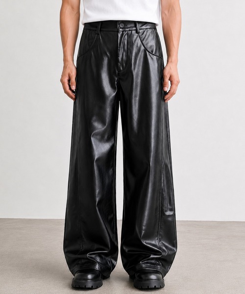 CALIFORNIA OUTFITTERS(カリフォルニア アウトフィッターズ)の「5C26 PUレザー ワイドストレートパンツ(その他パンツ・メンズ・ブラック・XXL/M/L/XL)」の2枚目の写真
