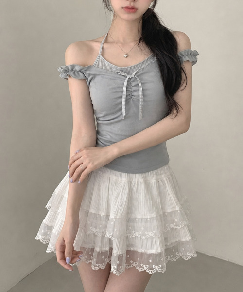 VIVID LADY(ビビッドレディー)の「インナードッキング オフショルトップス(Tシャツ/カットソー・レディース・チャコールグレー/グレー/アイボリー・FREE)」の4枚目の写真