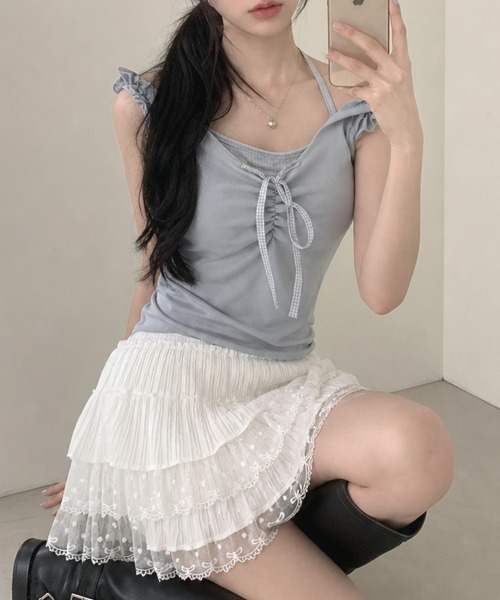 VIVID LADY(ビビッドレディー)の「インナードッキング オフショルトップス(Tシャツ/カットソー・レディース・チャコールグレー/グレー/アイボリー・FREE)」の8枚目の写真
