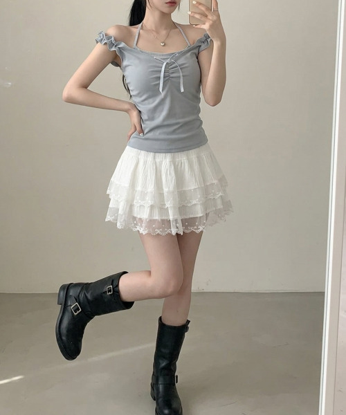 VIVID LADY(ビビッドレディー)の「インナードッキング オフショルトップス(Tシャツ/カットソー・レディース・チャコールグレー/グレー/アイボリー・FREE)」の10枚目の写真