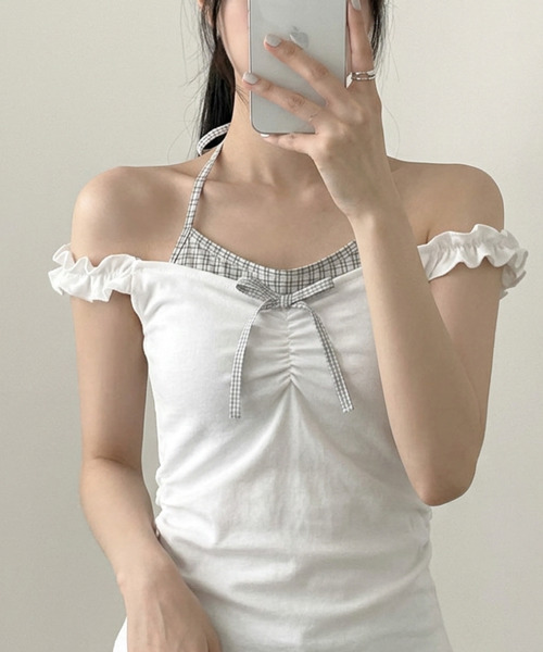 VIVID LADY(ビビッドレディー)の「インナードッキング オフショルトップス(Tシャツ/カットソー・レディース・チャコールグレー/グレー/アイボリー・FREE)」の11枚目の写真
