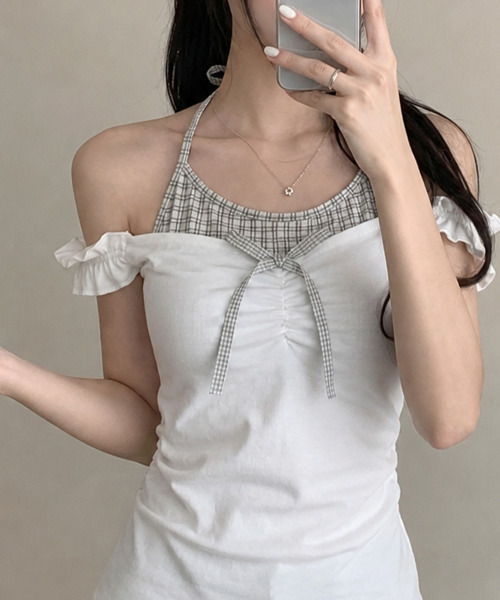 VIVID LADY(ビビッドレディー)の「インナードッキング オフショルトップス(Tシャツ/カットソー・レディース・チャコールグレー/グレー/アイボリー・FREE)」の12枚目の写真