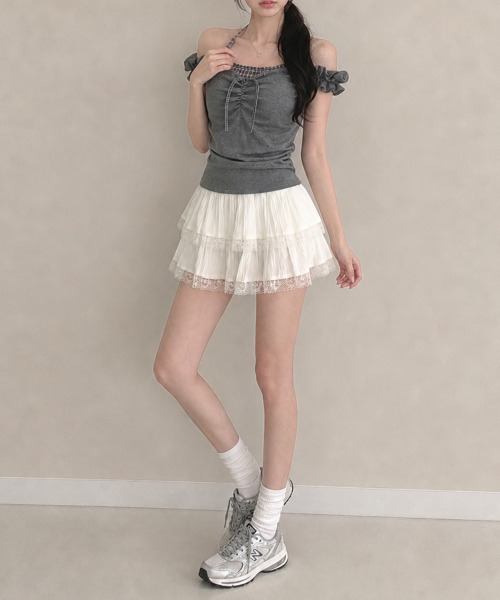 VIVID LADY(ビビッドレディー)の「インナードッキング オフショルトップス(Tシャツ/カットソー・レディース・チャコールグレー/グレー/アイボリー・FREE)」の22枚目の写真