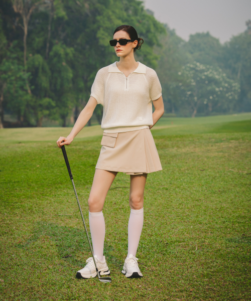 OBER GOLF（オーベルゴルフ）の「メッシュハーフジップカラーニット（アイボリー）（ニット/セーター・レディース・アイボリー・FREE）」の3枚目の写真