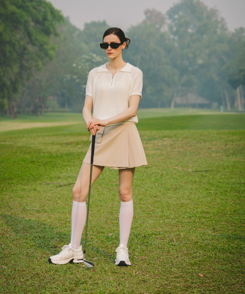 OBER GOLF（オーベルゴルフ）の「メッシュハーフジップカラーニット（アイボリー）（ニット/セーター・レディース・アイボリー・FREE）」の6枚目の写真
